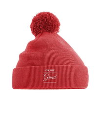 On The Grind - (white embroidery) - pom pom beanie hat